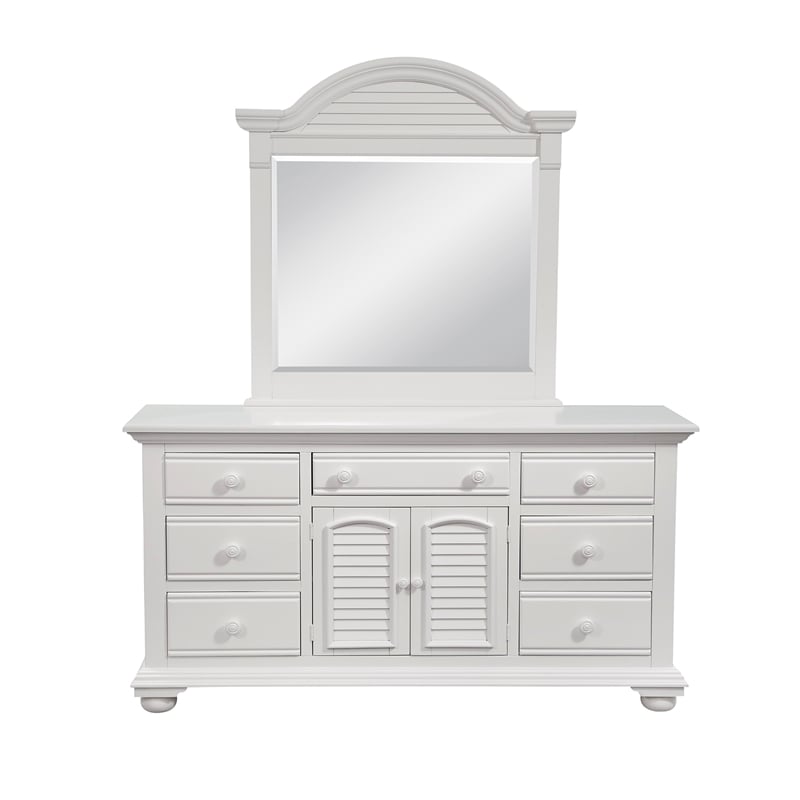 Cottage Traditions Eggshell White Wood Triple Dresser with Dressing Mirror