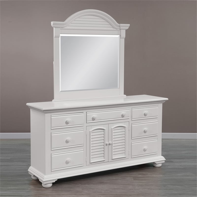 Cottage Traditions Eggshell White Wood Triple Dresser with Dressing Mirror