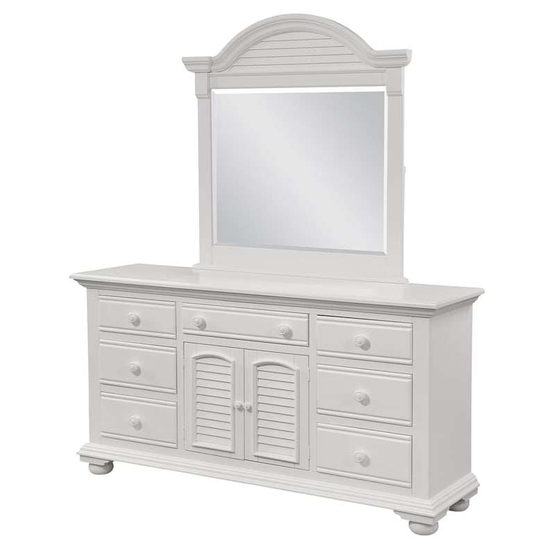Cottage Traditions Eggshell White Wood Triple Dresser with Dressing Mirror