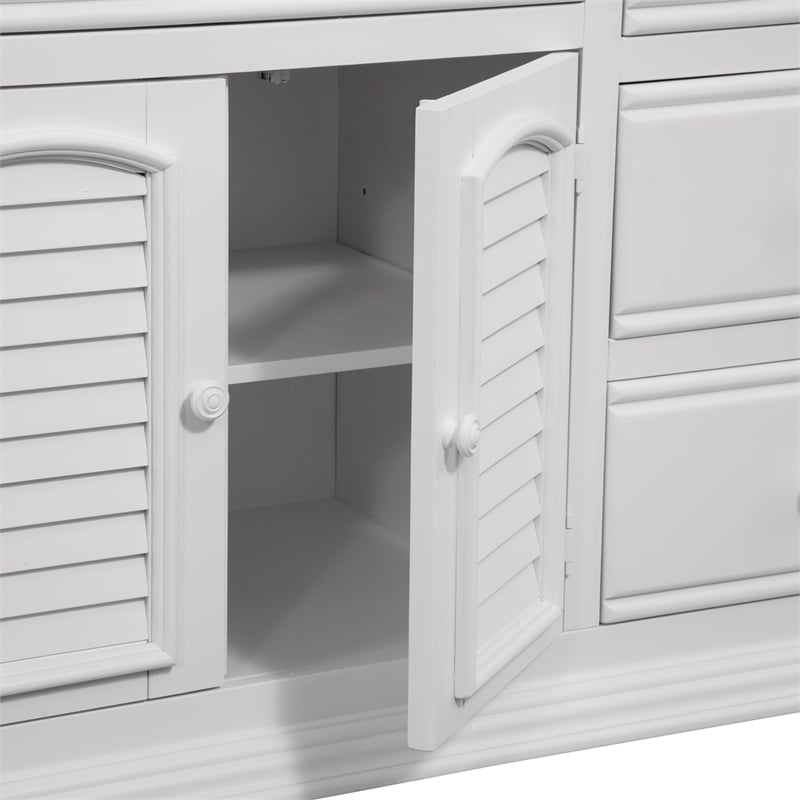 Cottage Traditions Eggshell White Wood Triple Dresser with Dressing Mirror
