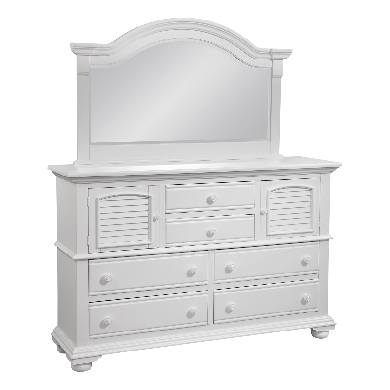 Cottage Traditions High Dresser with Landscape Mirror in Eggshell White Wood
