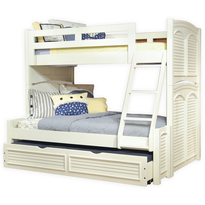 Cottage Tradition Solid Wood Twin over Full Bunk Bed with Trundle-Eggshell White
