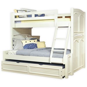 cottage tradition solid wood twin over full bunk bed with trundle-eggshell white
