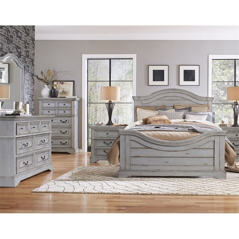 American Woodcrafters Stonebrook Antique Gray Wood King Panel Bed