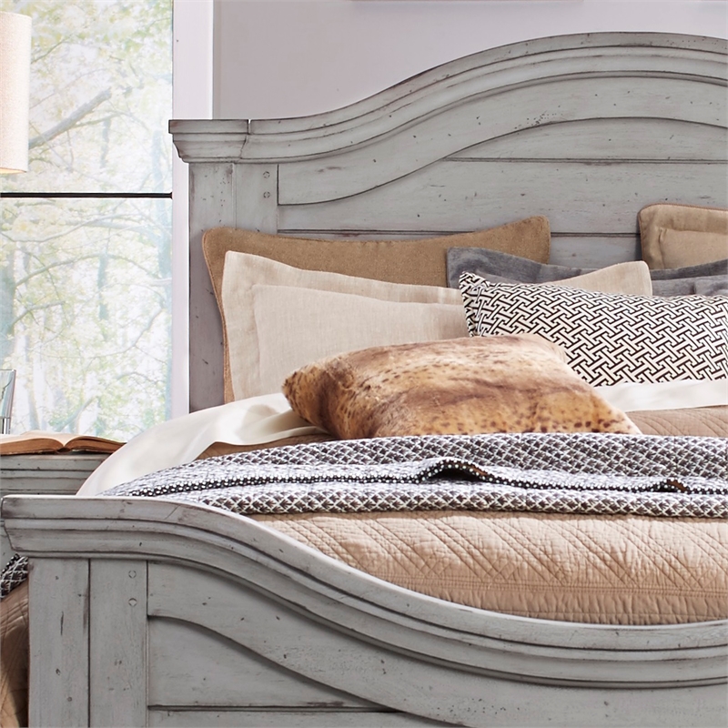 American Woodcrafters Stonebrook Antique Gray Wood King Panel Bed