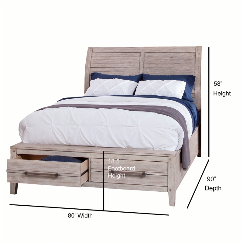american woodcrafters aurora white-washed wood king sleigh storage bed