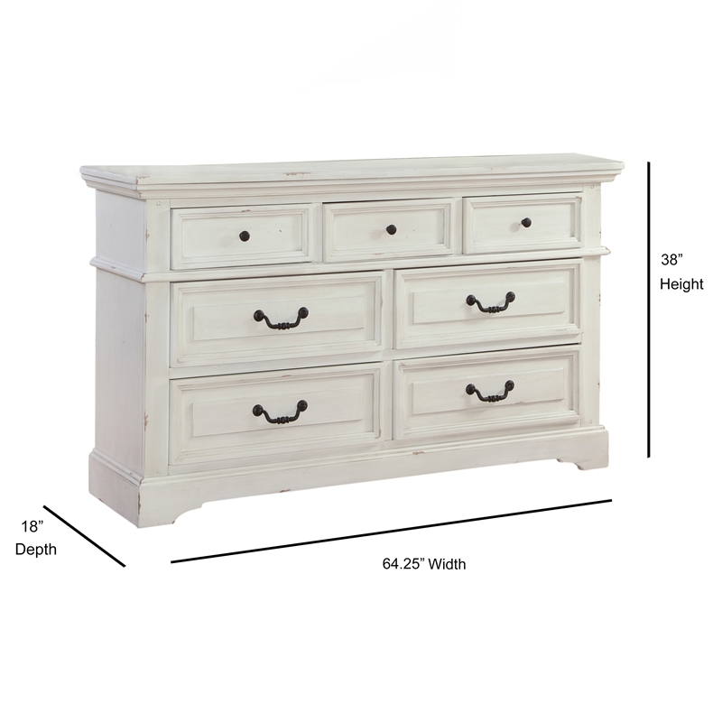 American Woodcrafters Stonebrook 7-Drawer Antique White Wood Dresser