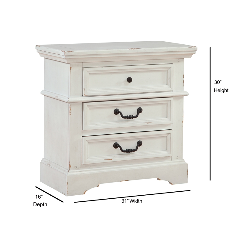 American Woodcrafters Stonebrook 3-Drawer Antique White Wood Nightstand