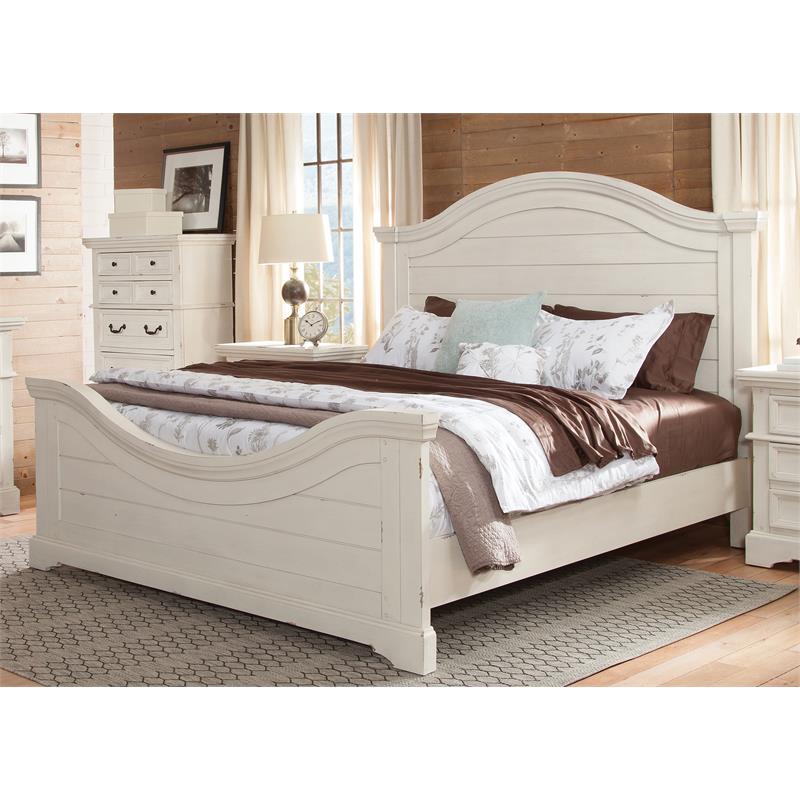 American Woodcrafters Stonebrook Antique White Wood Queen Panel Bed