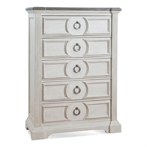brighten distressed antique white 5-drawer chest