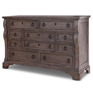 heirloom rustic brown charcoal 10-drawer triple dresser