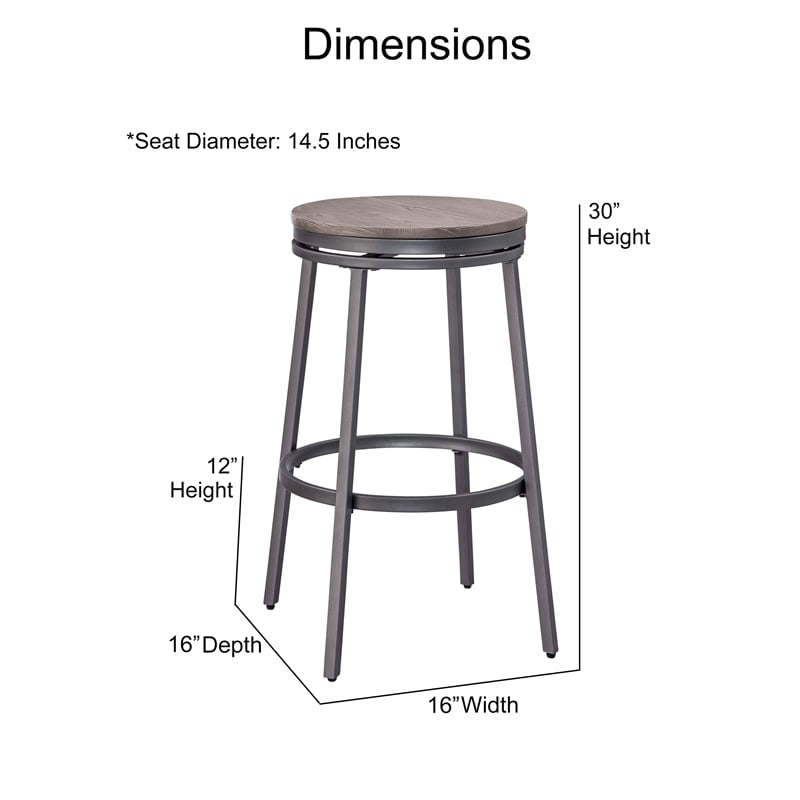 Chesson 3-Piece Gray Metal Pub Height Table Set with Backless Swivel Stools