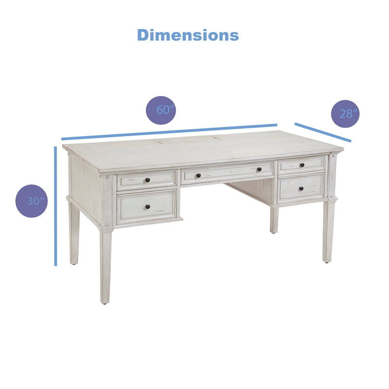 American Woodcrafters Sedona Antique White 60-inch Wood Storage Desk