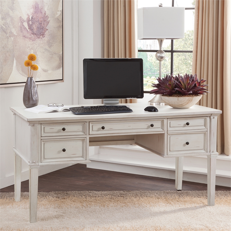 American Woodcrafters Sedona Antique White 60-inch Wood Storage Desk