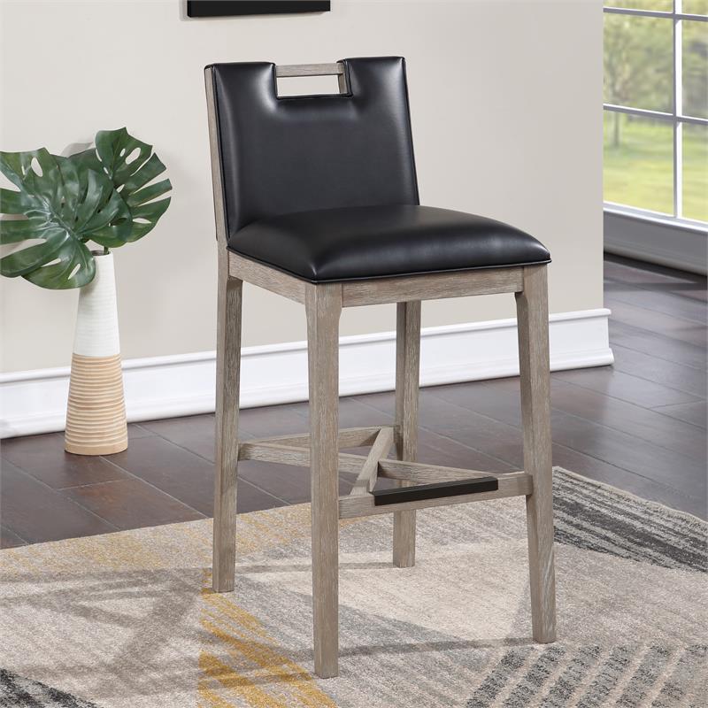 American Woodcrafters Jakarta Solid Wood with Black Bonded Leather Bar Stool