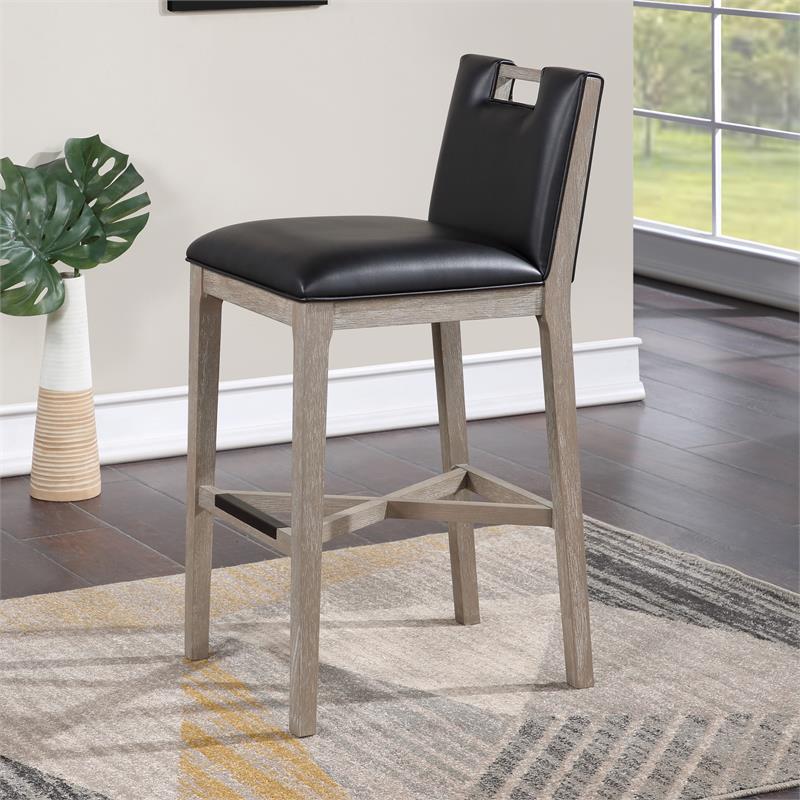 American Woodcrafters Jakarta Solid Wood with Black Bonded Leather Bar Stool