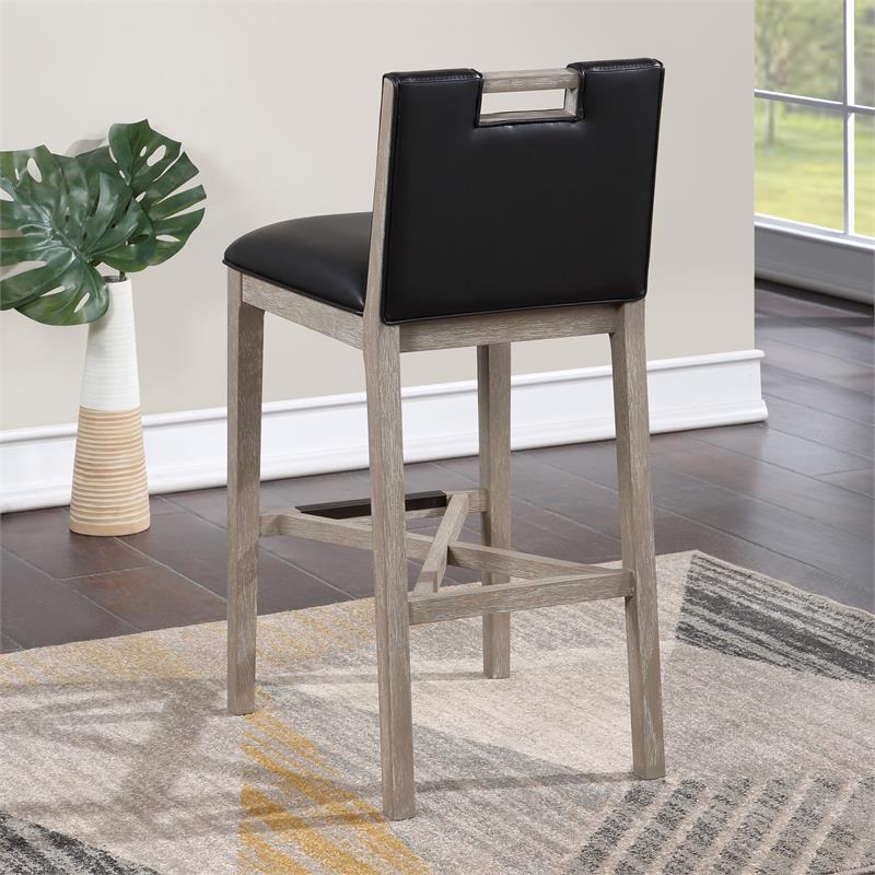 American Woodcrafters Jakarta Solid Wood with Black Bonded Leather Bar Stool