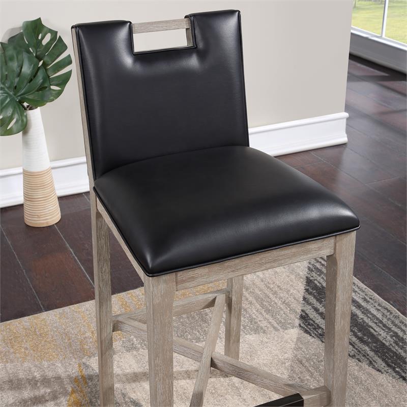 American Woodcrafters Jakarta Solid Wood with Black Bonded Leather Bar Stool