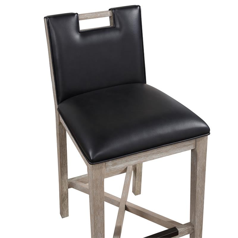 American Woodcrafters Jakarta Solid Wood with Black Bonded Leather Bar Stool