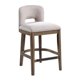 bistro solid wood chestnut brown and white fabric counter stool