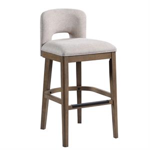 bistro solid wood chestnut brown and white fabric bar stool