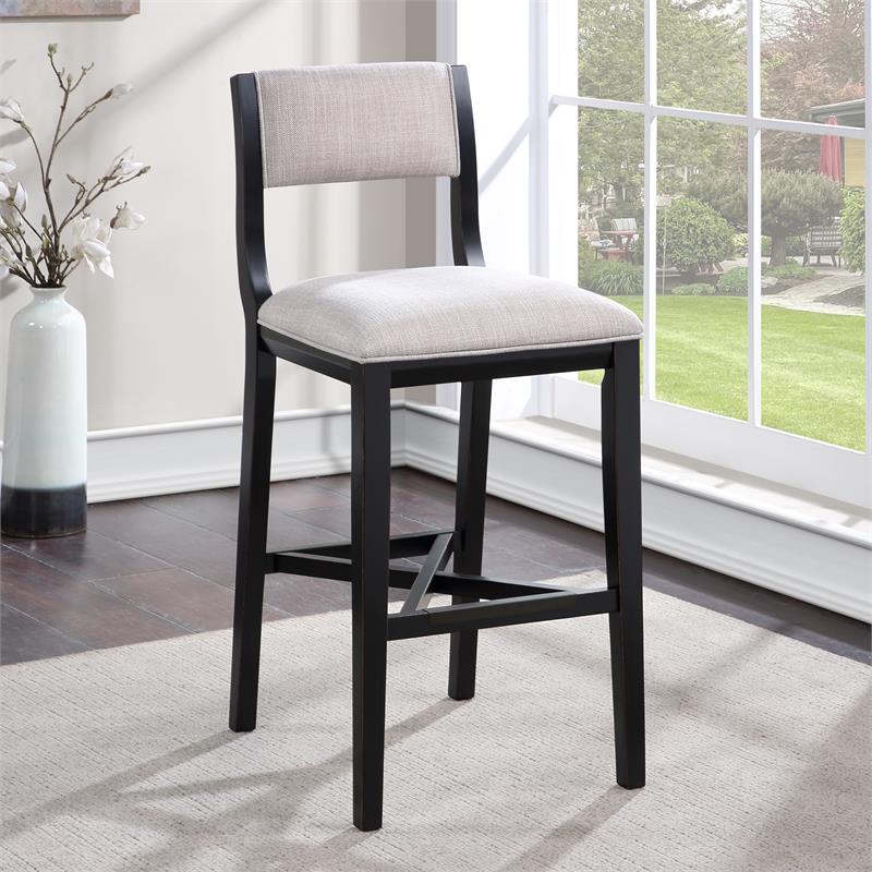 American Woodcrafters Barcelona Solid Wood Black with Gray Fabric Bar Stool