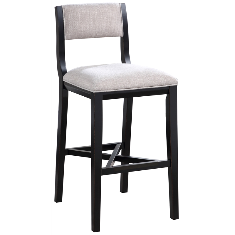 American Woodcrafters Barcelona Solid Wood Black with Gray Fabric Bar Stool