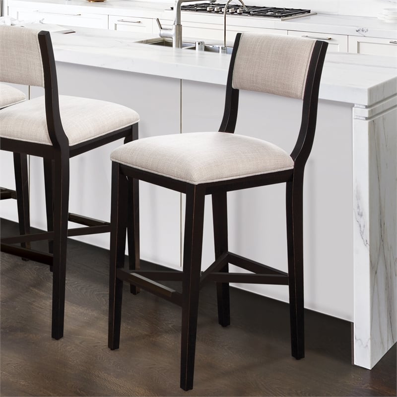 American Woodcrafters Barcelona Solid Wood Black with Gray Fabric Bar Stool