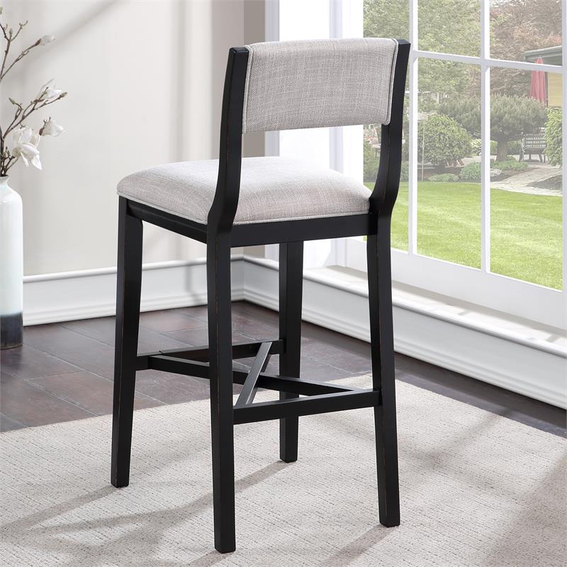 American Woodcrafters Barcelona Solid Wood Black with Gray Fabric Bar Stool