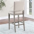 Ellesse Driftwood Gray Wood Frame Button Tufted Fabric Upholstered Bar Stool