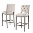 Ellesse Driftwood Gray Wood Frame Button Tufted Fabric Upholstered Bar Stool