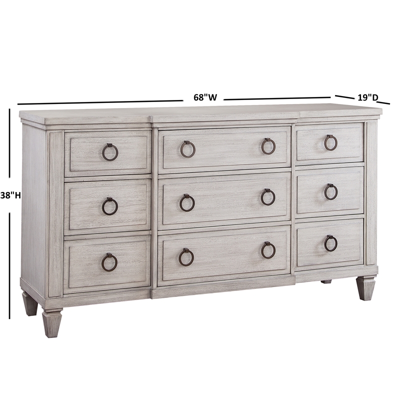 American Woodcrafters Salter Path Wood 9-Drawer Triple Dresser in Oyster White