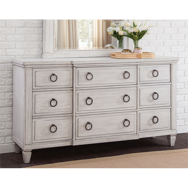 American Woodcrafters Salter Path Wood 9-Drawer Triple Dresser in Oyster White