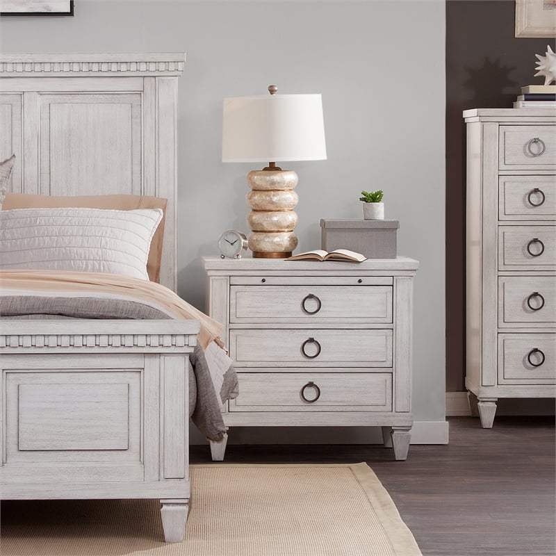 Salter Path Oyster White Wood 3-Drawer Farmhouse Style Nightstand