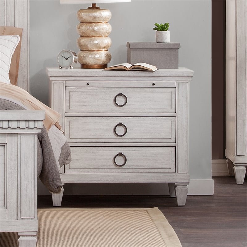 Salter Path Oyster White Wood 3-Drawer Farmhouse Style Nightstand