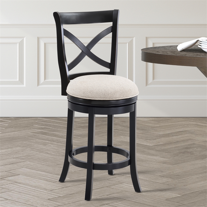 Belmont Black X-back Swivel Solid Wood 26-inch Seat Height Bar Stool