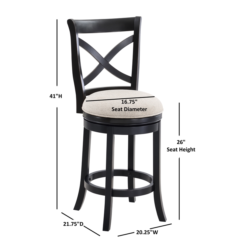 Belmont Black X-back Swivel Solid Wood 26-inch Seat Height Bar Stool