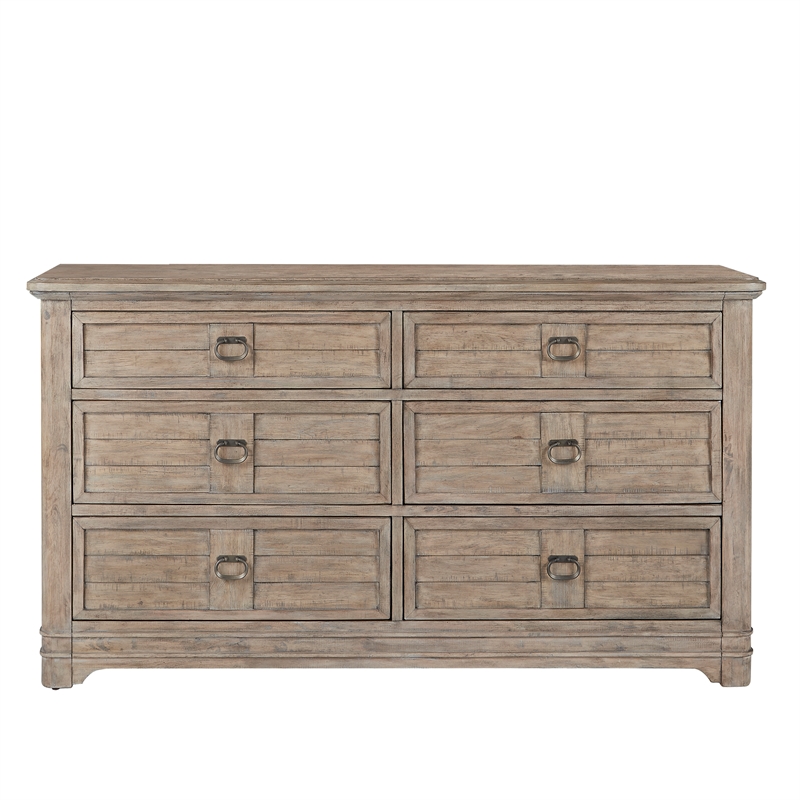 Meadowbrook Beige Antique Sand Wood Farmhouse Style 6-drawer Dresser