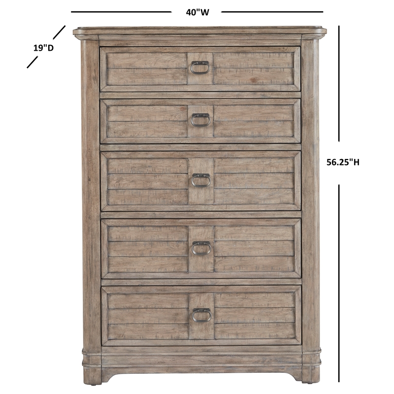Meadowbrook Beige Antique Sand Wood 5-drawer Farmhouse Style Chest