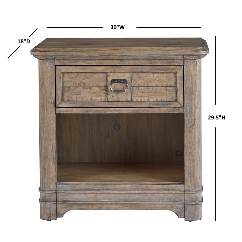 Meadowbrook Beige Antique Sand Wood One Drawer Farmhouse Nightstand