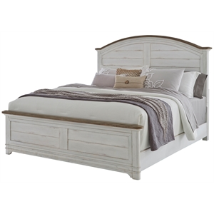 Meadowbrook White-Washed Wood Farmhouse King Size Arched Panel Bed