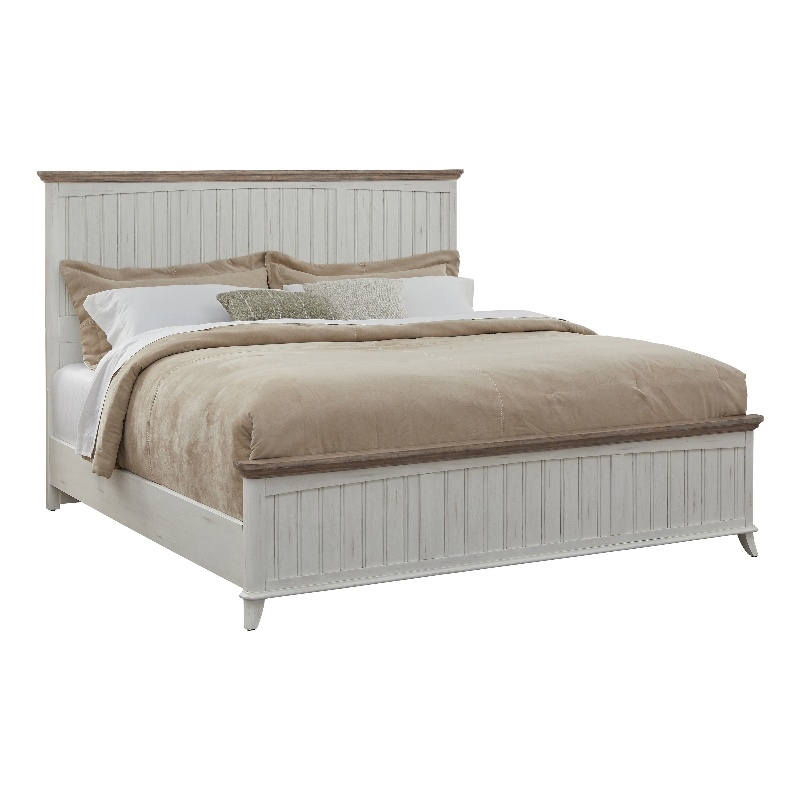 Beach Comber Full Panel Bed - Weathered White - Sand Top