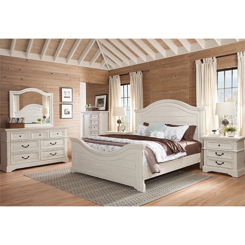 American Woodcrafters Stonebrook King 6 Piece Bedroom Set in Antique White