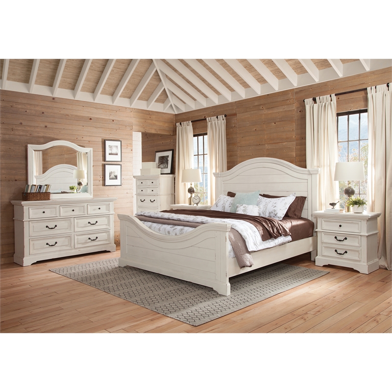 American Woodcrafters Stonebrook King 6 Piece Bedroom Set in Antique White