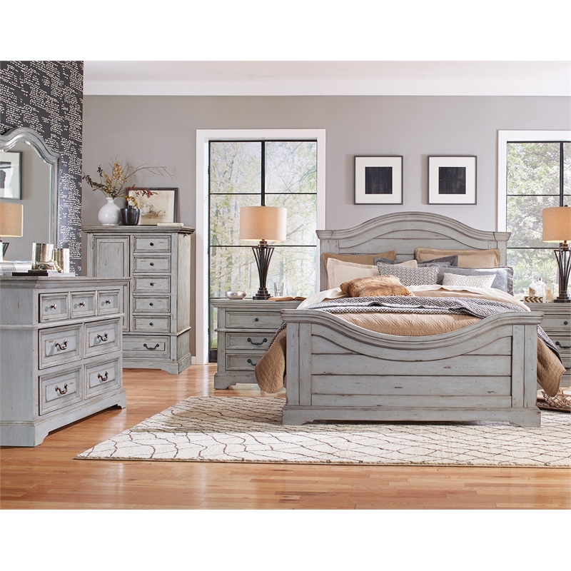 American Woodcrafters Stonebrook Queen 6 Piece Bedroom Set in Antique Gray