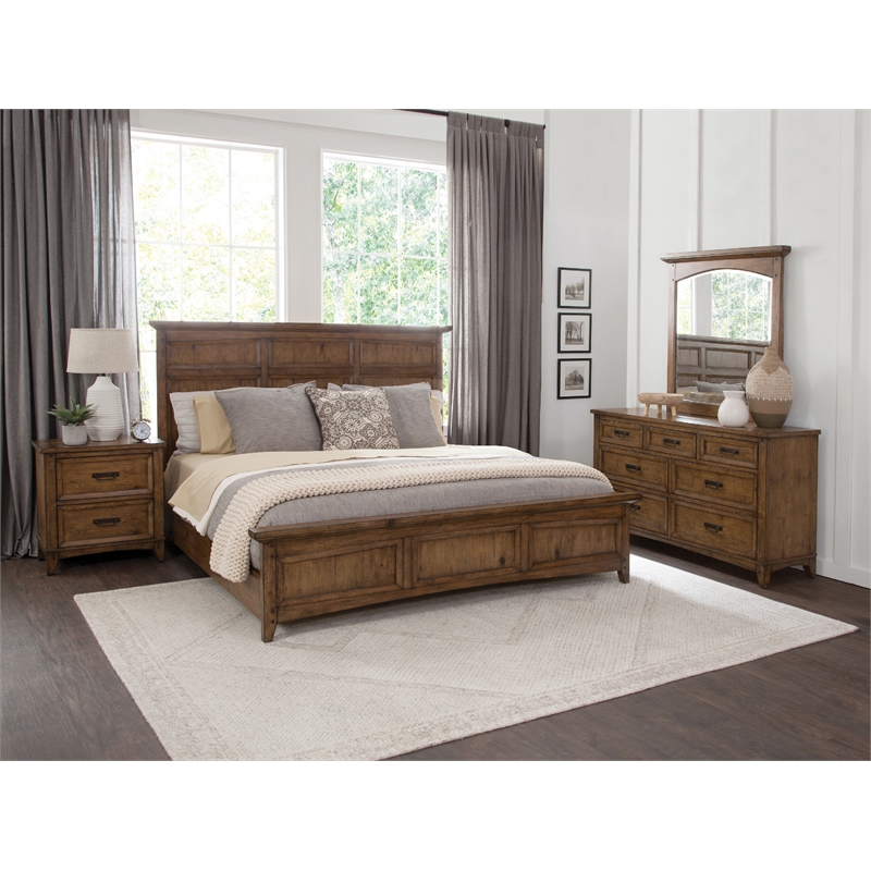 Oakdale 4 Piece Queen Bedroom Set - Bed Dresser Mirror and Nightstand