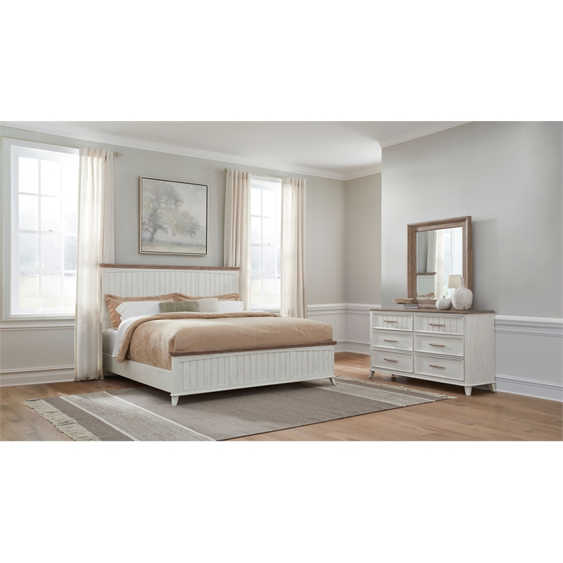 Beach Comber 3 Piece Queen Bedroom Set - Weathered White - Sand Top