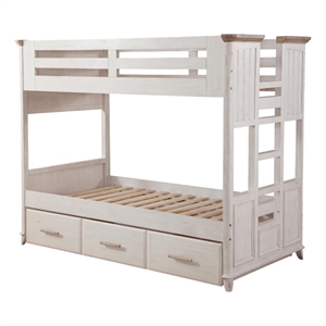 Beach Comber Twin Bunkbed With Trundle Unit -  Weathered White - Sand Top