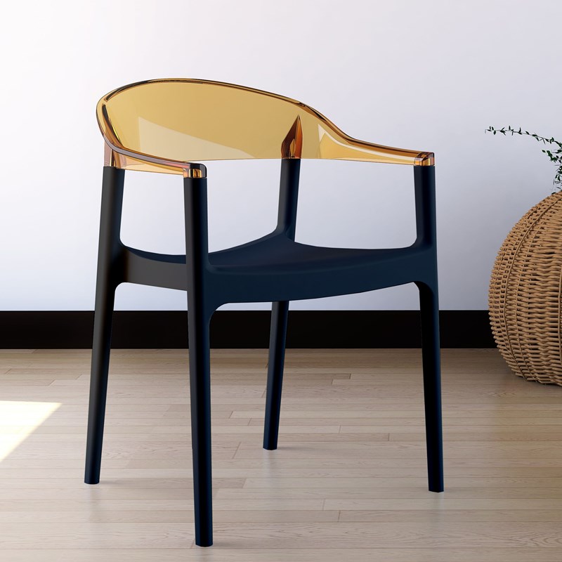Compamia Carmen Patio Dining Chair with Black Seat in Amber