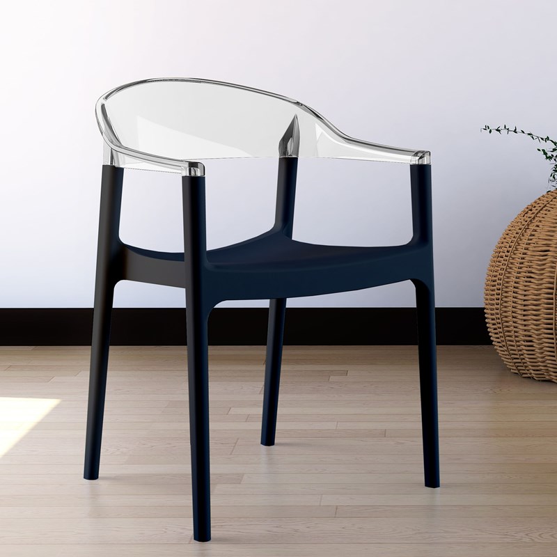 Compamia Carmen Patio Dining Chair with Black Seat in Clear